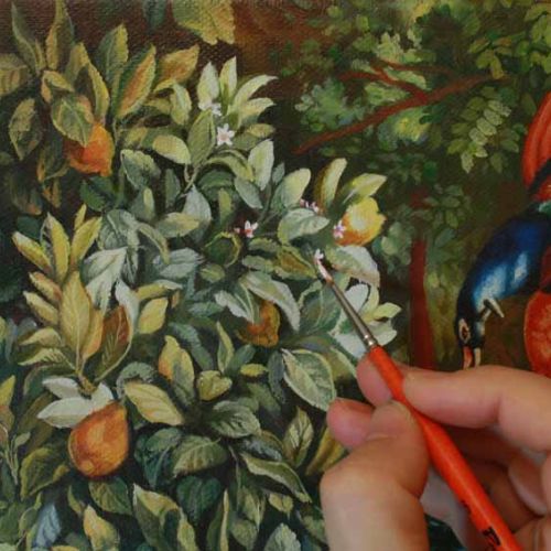 After the main masses — detailed brushwork in precise oil painting