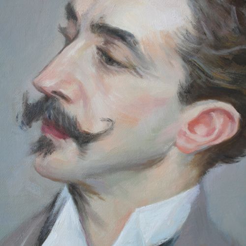 Detail of a portrait after Boldini, moustache and facial modeling