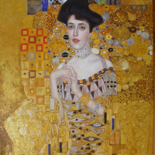 Portrait with some raised motifs and gilded decorations