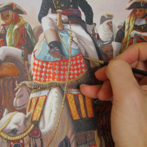 Detail of a Napoleonic painting, costume painted with a fine brush