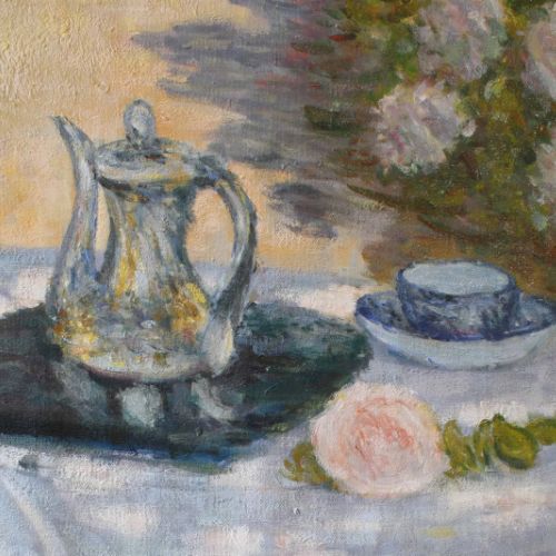 Detail of the pictorial surface of an oil painting, with visible brushstrokes and impasto