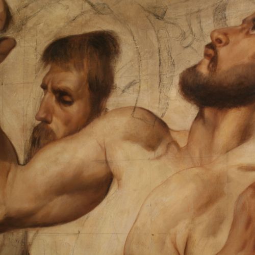 Detail — academic oil painting after Ingres, commission for an interior designer