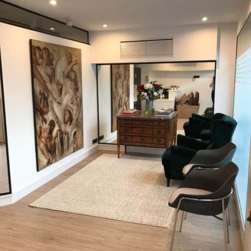 Interior decoration — large-format oil painting for a professional waiting room