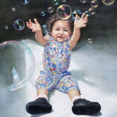 Child portrait in oil — faithful to the photo, refined and luminous realism