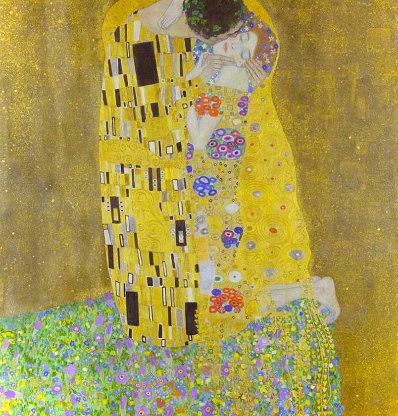 Hand-painted oil reproduction of Klimt’s The Kiss, decorative artwork