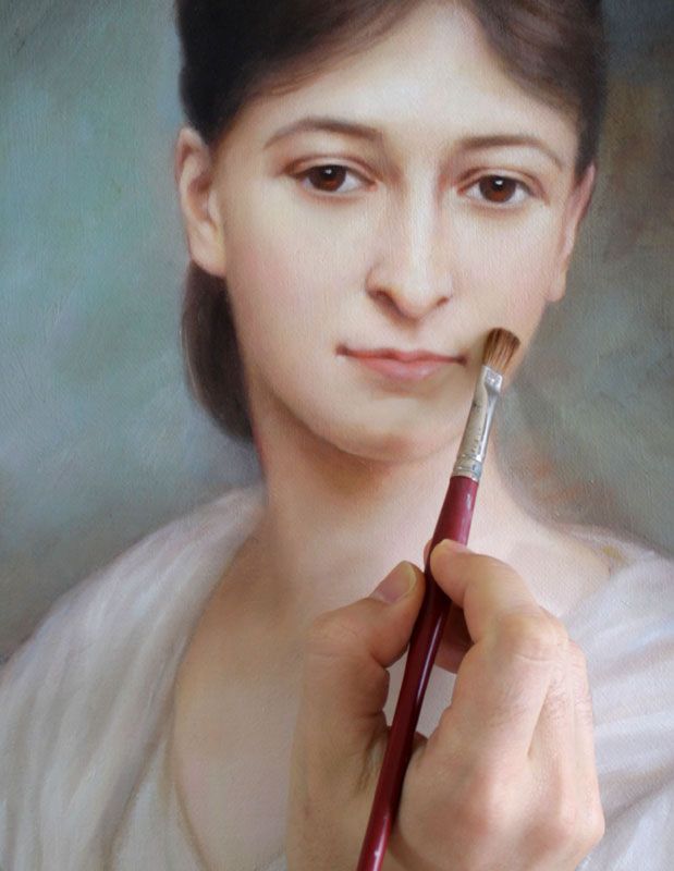 Reproduction peinte d’un portrait ancien, travail à l’huile fidèle aux modèles d’époque
