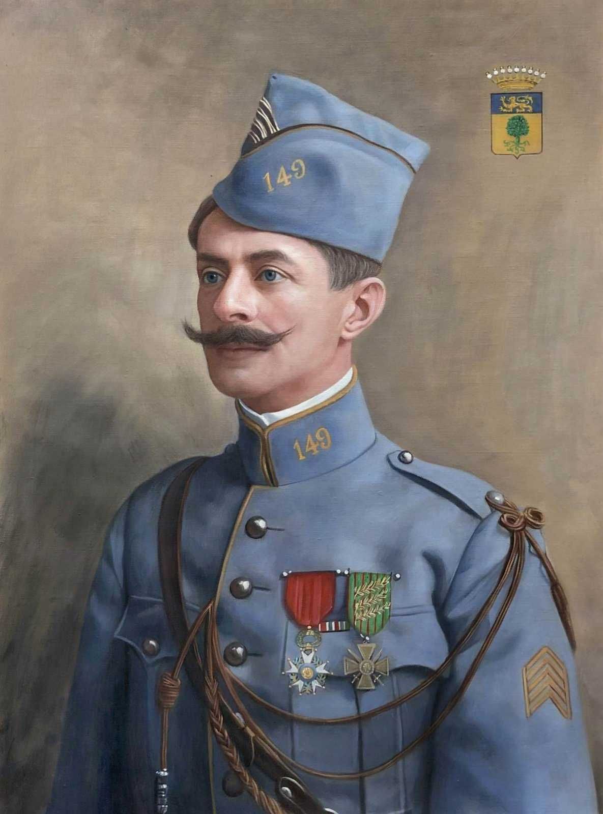 Portrait colorisé et peint à l’huile à partir d’une photo ancienne, rendu détaillé et expressif