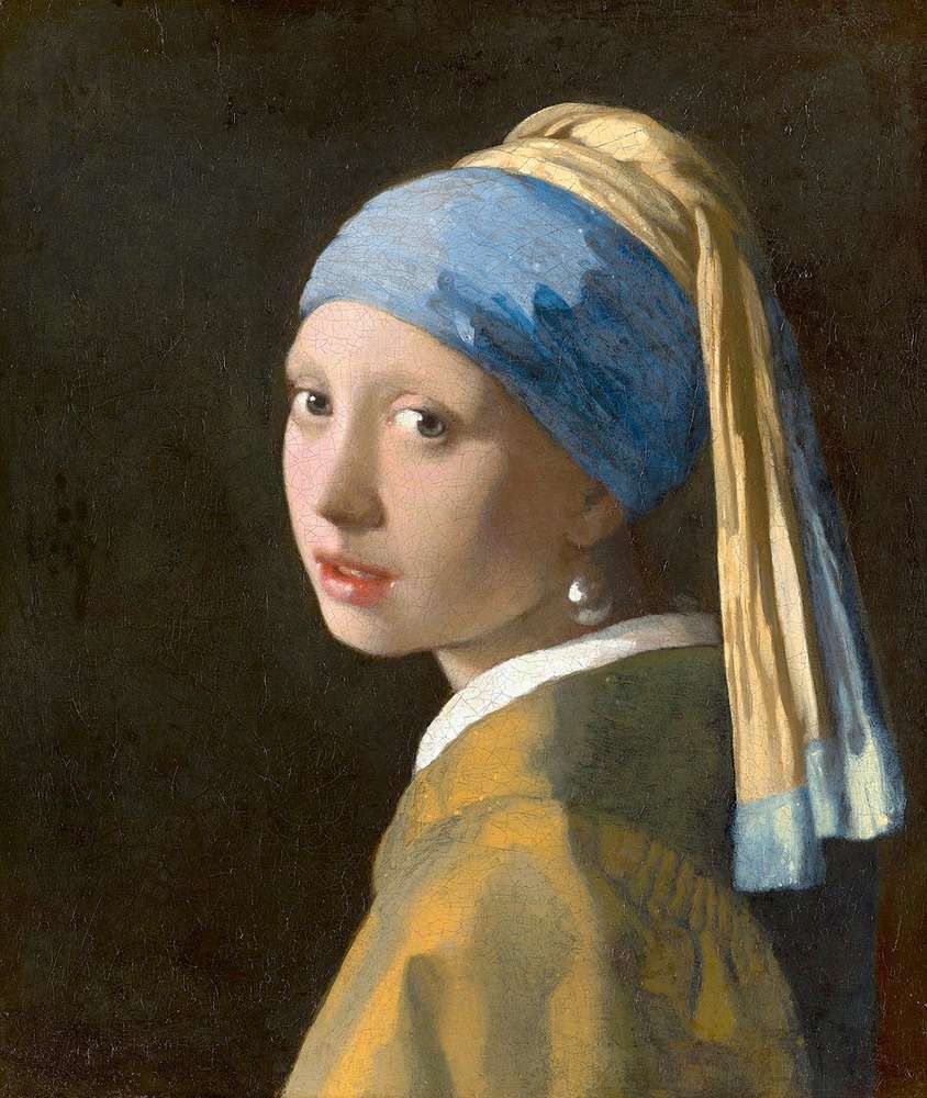 Tableau peint d’après Vermeer, copie de la Jeune fille à la perle à l’huile sur toile